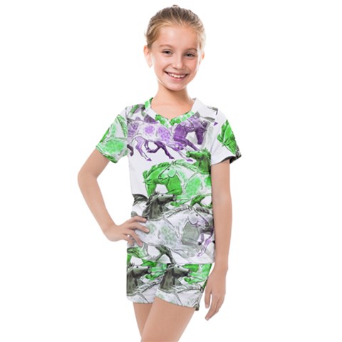 Horse Horses Animal World Green Kids  Mesh T-shirt And Shorts Set by Ket1n9