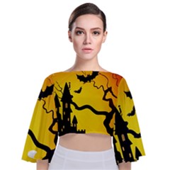 Halloween Night Terrors Tie Back Butterfly Sleeve Chiffon Top by Ket1n9