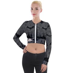 Halloween Background Halloween Scene Long Sleeve Cropped Velvet Jacket by Ket1n9