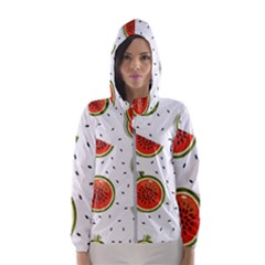 Seamless Background Pattern-with-watermelon Slices Women s Hooded Windbreaker by Ket1n9