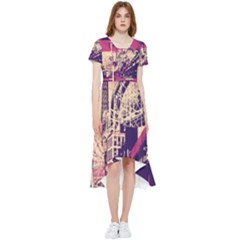 Pink City Retro Vintage Futurism Art High Low Boho Dress by Ket1n9