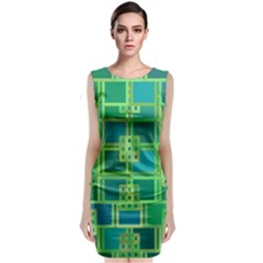 Green Abstract Geometric Sleeveless Velvet Midi Dress by Ket1n9