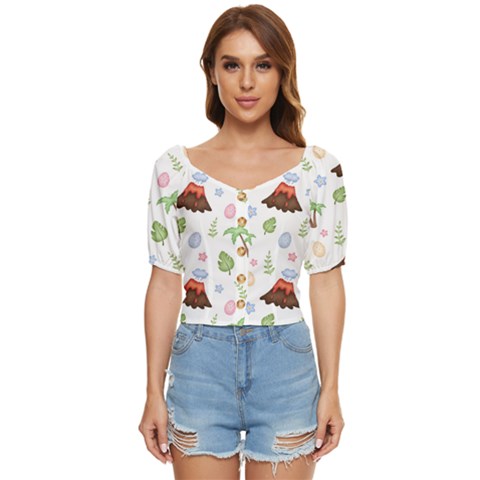 Cute Palm Volcano Seamless Pattern Button Up Blouse by Ket1n9