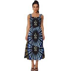Stained Glass Rose Window In France s Strasbourg Cathedral Square Neckline Tiered Midi Dress by Ket1n9