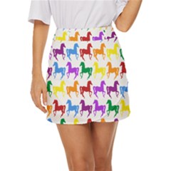 Colorful Horse Background Wallpaper Mini Front Wrap Skirt by Hannah976