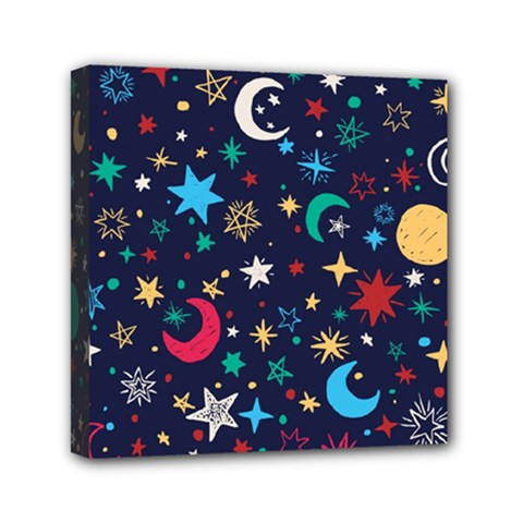Colorful Background Moons Stars Mini Canvas 6  X 6  (stretched) by Ndabl3x