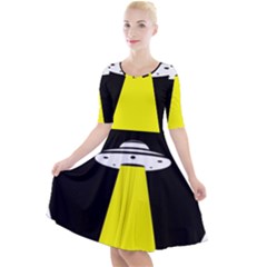 Ufo Flying Saucer Extraterrestrial Quarter Sleeve A-line Dress by Cendanart