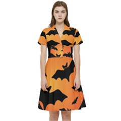 Halloween Bats Moon Full Moon Short Sleeve Waist Detail Dress by Cendanart