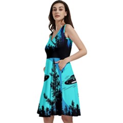 Ufo Alien Night Sky Night Sleeveless V-neck Skater Dress With Pockets by Cendanart