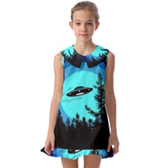 Ufo Alien Night Sky Night Kids  Pilgrim Collar Ruffle Hem Dress by Cendanart