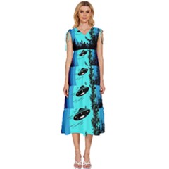 Ufo Alien Night Sky Night V-neck Drawstring Shoulder Sleeveless Maxi Dress by Cendanart