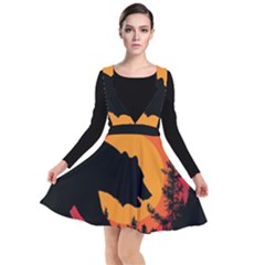 Forest Bear Silhouette Sunset Plunge Pinafore Dress by Cendanart