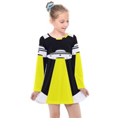Ufo Flying Saucer Extraterrestrial Kids  Long Sleeve Dress by Cendanart