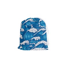 Storm Waves Seamless Pattern Raging Ocean Water Sea Wave Vintage Japanese Storms Print Illustration Drawstring Pouch (small) by Ket1n9