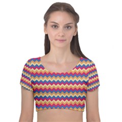 Zigzag Pattern Seamless Zig Zag Background Color Velvet Short Sleeve Crop Top  by Ket1n9