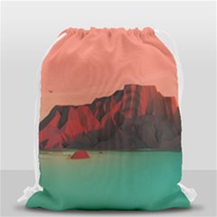 Brown Mountain Illustration Sunset Digital Art Mountains Drawstring Bag (small) by Cendanart