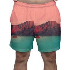 Brown Mountain Illustration Sunset Digital Art Mountains Men s Shorts by Cendanart