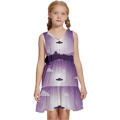 Ufo Illustration Style Minimalism Silhouette Kids  Sleeveless Tiered Mini Dress by Cendanart