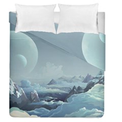 Mountain Covered Snow Mountains Clouds Fantasy Art Duvet Cover Double Side (queen Size) by Cendanart