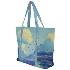 Mountains And Trees Illustration Painting Clouds Sky Landscape Zip Up Canvas Bag by Cendanart