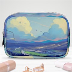 Mountains And Trees Illustration Painting Clouds Sky Landscape Make Up Pouch (small) by Cendanart