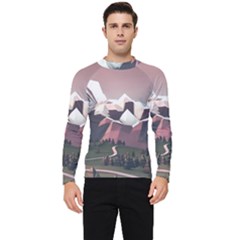 White And Brown Mountain Illustration Digital Art Men s Long Sleeve Rash Guard by Cendanart