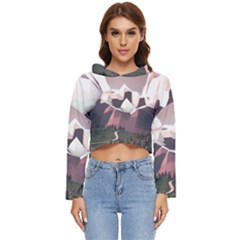 White And Brown Mountain Illustration Digital Art Women s Lightweight Cropped Hoodie by Cendanart