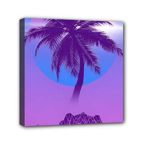 Palm Tree Vaporwave Synthwave Retro Style Mini Canvas 6  X 6  (stretched) by Cendanart
