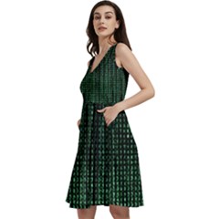 Green Matrix Code Illustration Digital Art Portrait Display Sleeveless V-neck Skater Dress With Pockets by Cendanart