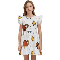 Set Cartoon Symbol Pattern Kids  Winged Sleeve Dress by Bedest