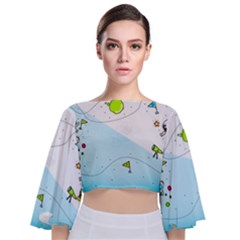 Astronaut Spaceship Tie Back Butterfly Sleeve Chiffon Top by Bedest