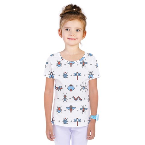 Insects Icons Square Seamless Pattern Kids  One Piece T-shirt by Bedest