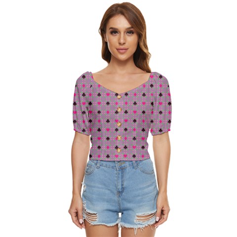 Geometrics Poker Print Amethyst Button Up Blouse Top by CoolDesigns