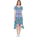 Aztec Teal Tie Dye Pattern Asymmetrical High Low Boho Dress   View1