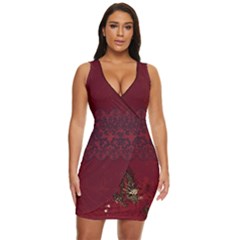 Dragon Maroon Chinese Pattern Draped Bodycon Dress by CoolDesigns