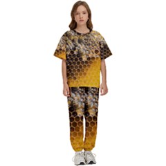 Honeycomb With Bees Kids  T-shirt And Pants Sports Set by Bedest