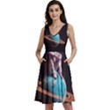 Stuck On Saturn Astronaut Planet Space Sleeveless V-Neck Skater Dress with Pockets View1