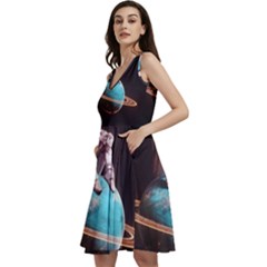 Stuck On Saturn Astronaut Planet Space Sleeveless V-neck Skater Dress With Pockets by Cendanart