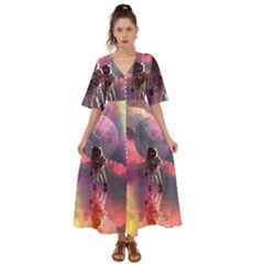 Aesthetic Astronautics Atmosphere Blue Clouds Cosmos Fantasy Galaxy Kimono Sleeve Boho Dress by Cendanart