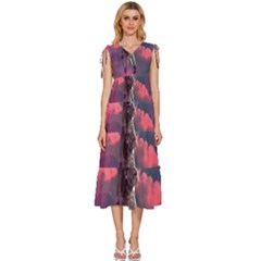 Aesthetic Astronautics Atmosphere Blue Clouds Cosmos Fantasy Galaxy V-neck Drawstring Shoulder Sleeveless Maxi Dress by Cendanart