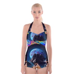 Aesthetic Psychedelic Drawings Art Acid Space Boyleg Halter Swimsuit  by Cendanart