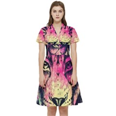 Psychedelic Lion Short Sleeve Waist Detail Dress by Cendanart