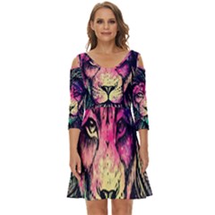 Psychedelic Lion Shoulder Cut Out Zip Up Dress by Cendanart