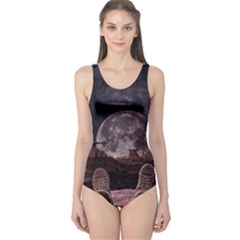 In The Cosmos Moon Sci-fi Space Sky One Piece Swimsuit by Cendanart