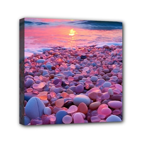 Sea Beach Water Sunset Ocean Mini Canvas 6  X 6  (stretched) by Ndabl3x
