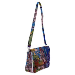 Castle Building Stained Glass Shoulder Bag With Back Zipper by Cendanart
