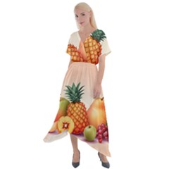Fruit Pattern Apple Abstract Food Cross Front Sharkbite Hem Maxi Dress by Proyonanggan