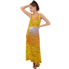 Liquid Bubble Drink Beer With Foam Texture V-neck Chiffon Maxi Dress by Cemarart