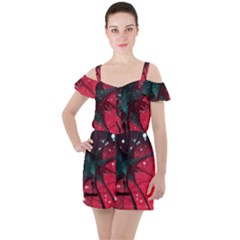 Coronavirus Corona Virus Ruffle Cut Out Chiffon Playsuit by Cemarart