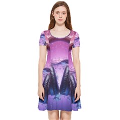 Headphones Sound Audio Music Radio Inside Out Cap Sleeve Dress by Hannah976